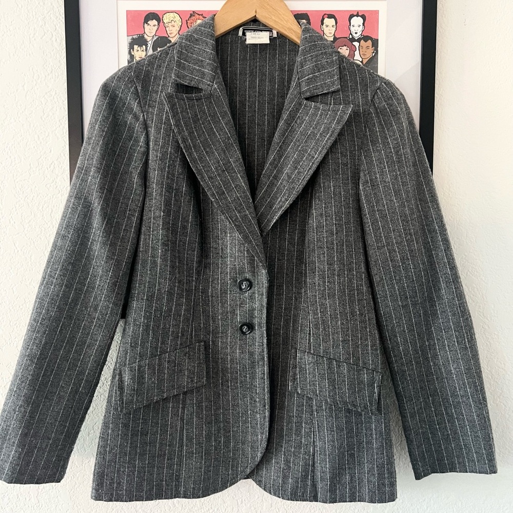 Vintage 1970s Ardee Charcoal Single Breasted Notch Collar Pinstripe Blazer 9/10